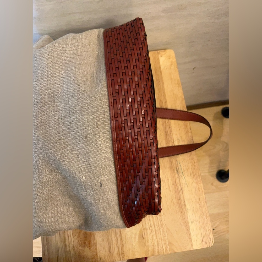 Talbots Linen and Woven Leather Tote Bag. - Picture 8 of 14